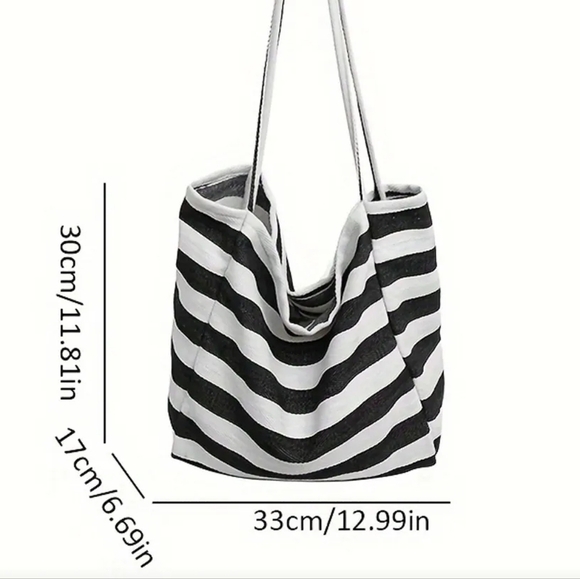 NEW!  Striped Large Tote Bag – Casual & Chic Shoulder Bag - Picture 4 of 7